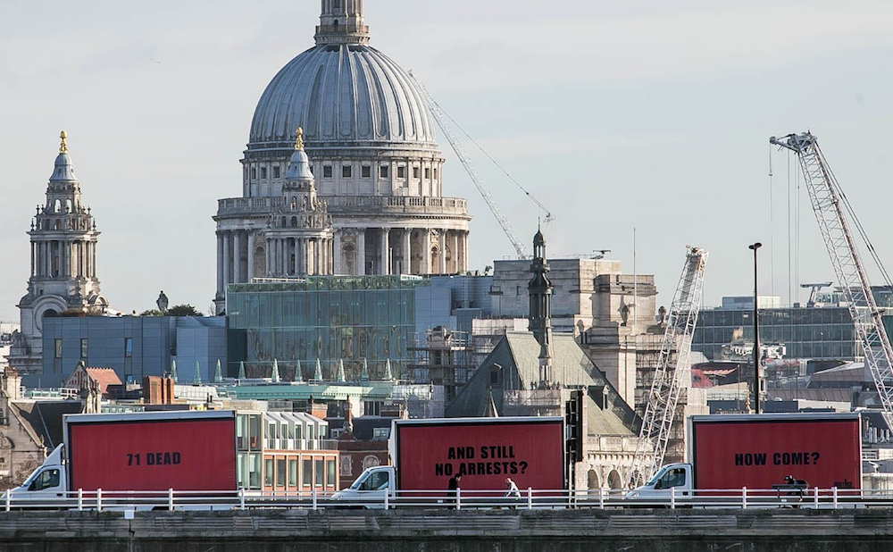 Activism Imitates Art in London’s “Three Billboards Outside Grenfell Tower”&nbsp;Protest